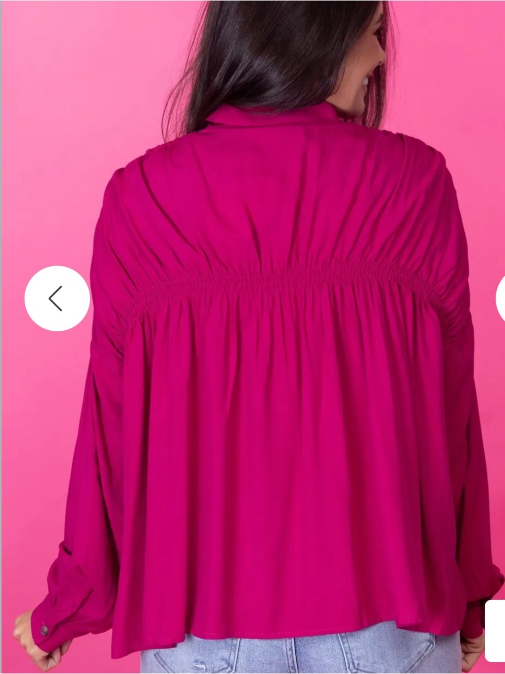 ANDREE BY UNIT Pink Button-Down Shirred Shoulder Long Sleeve Blouse Medium - Picture 3 of 6